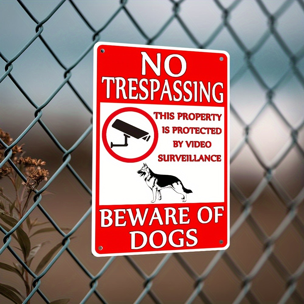 No Trespassing Sign Beware of Dogs Metal Warning Tin Sign for Property Security