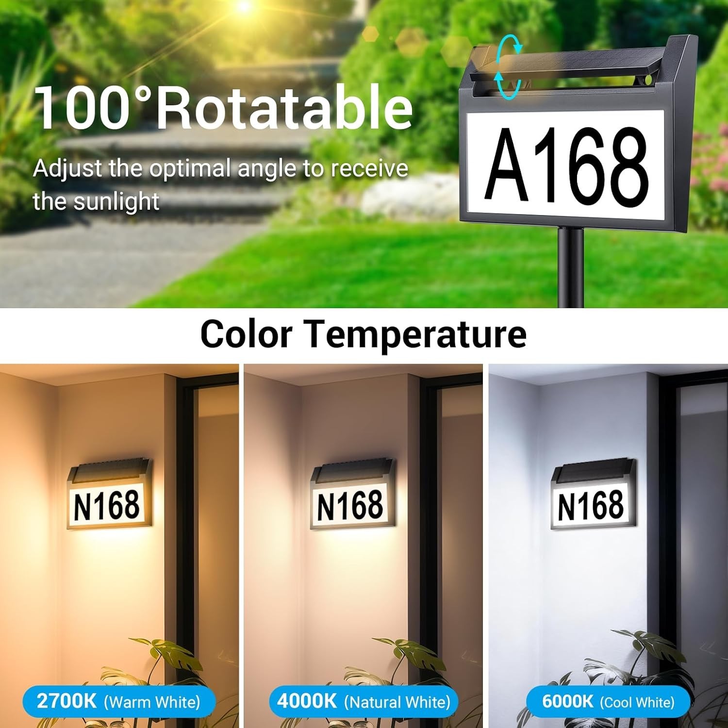 Solar House Number Sign LED Illuminated Outdoor Address Plaque Waterproof
