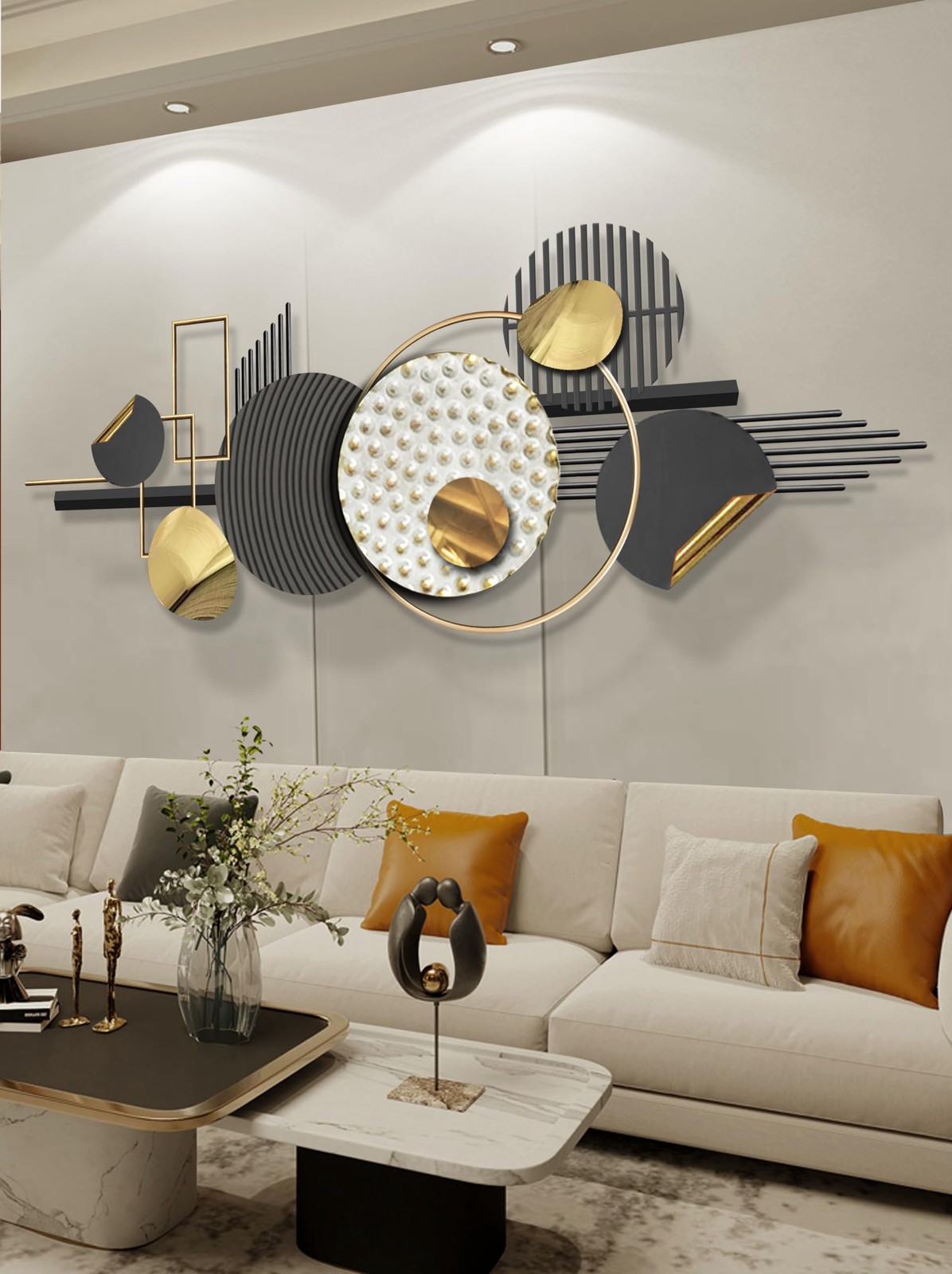 Wall Art Decor Framed Minimalist Abstract Geometric Large 59×20 Inch Hanging