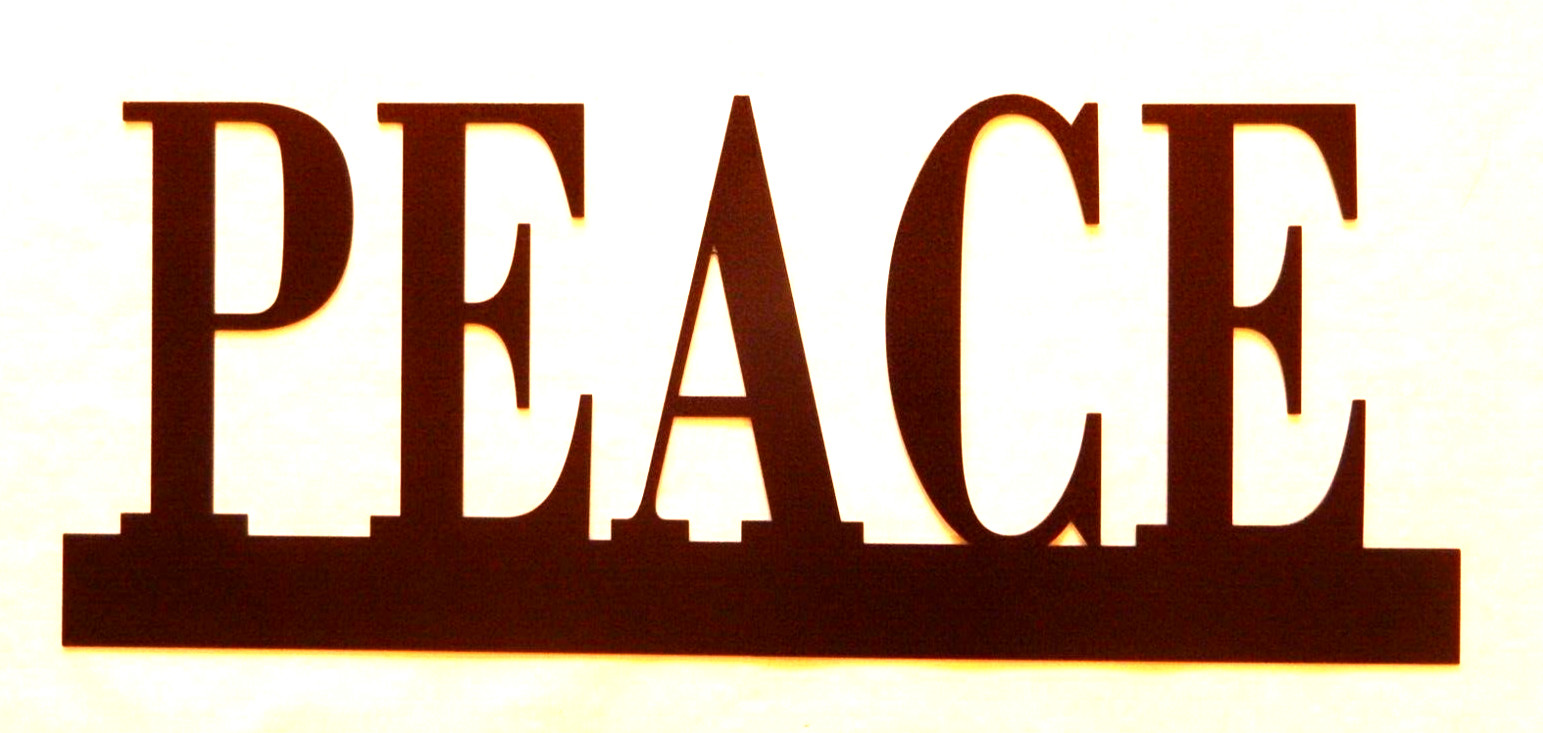 ~NEW~ LARGE 14ga. «PEACE» Copper Brown Powder Coated Metal Wall Art 24″ x 9.5″