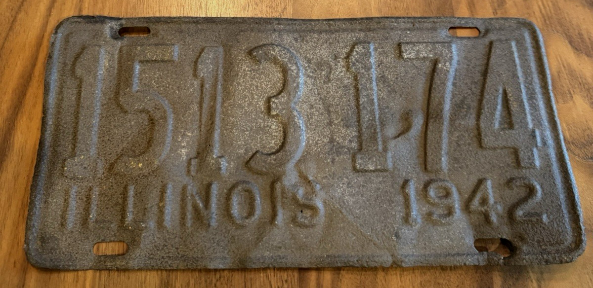 Vintage 1942 Illinois License Plate Rustic Industrial Americana Home Decor