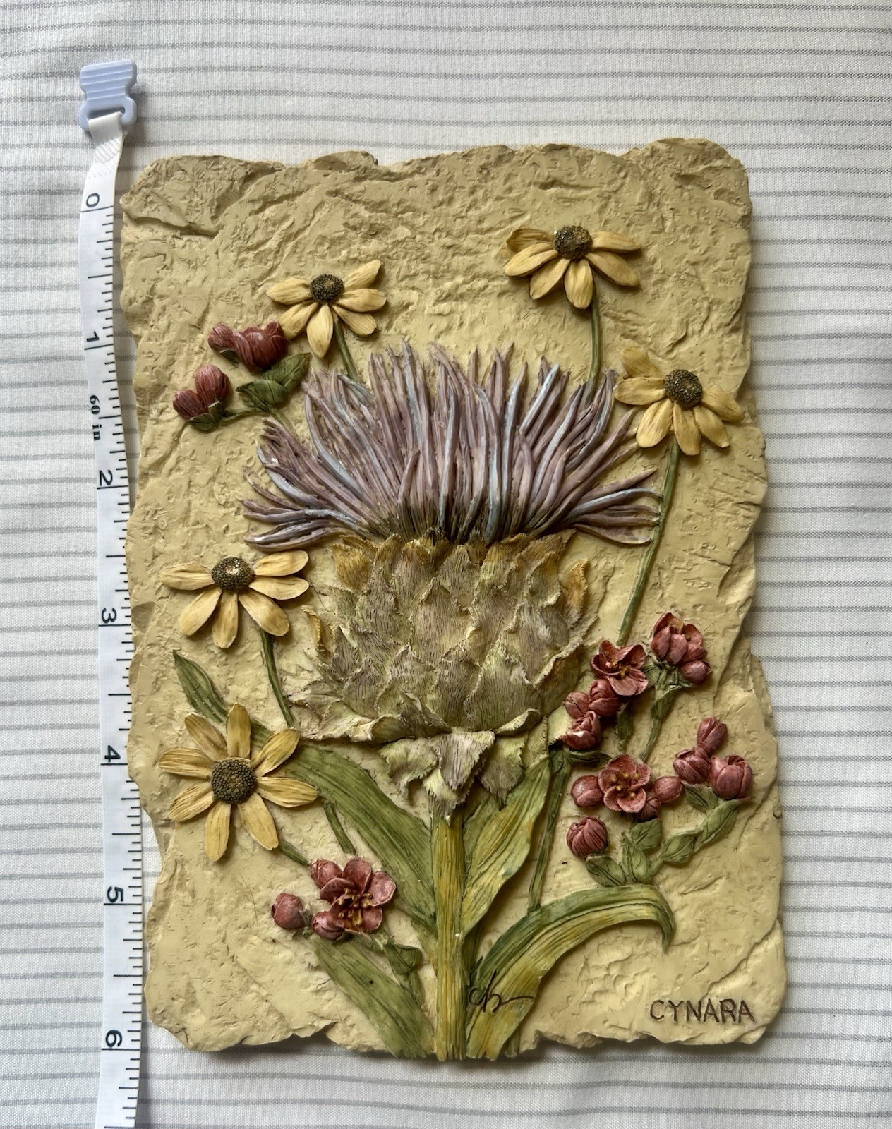 Cheri Blum Vintage 3D Ceramic Floral Wall hanging Cynara Flower