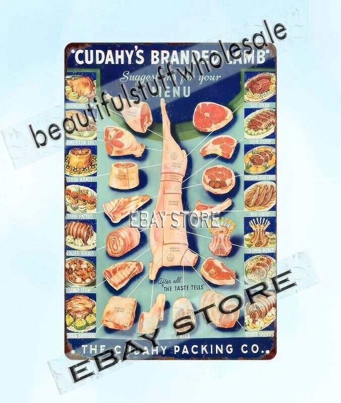 1940s branded lamb CUDAHY PACKING CO BUTCHER SHOP metal tin sign buy art posters