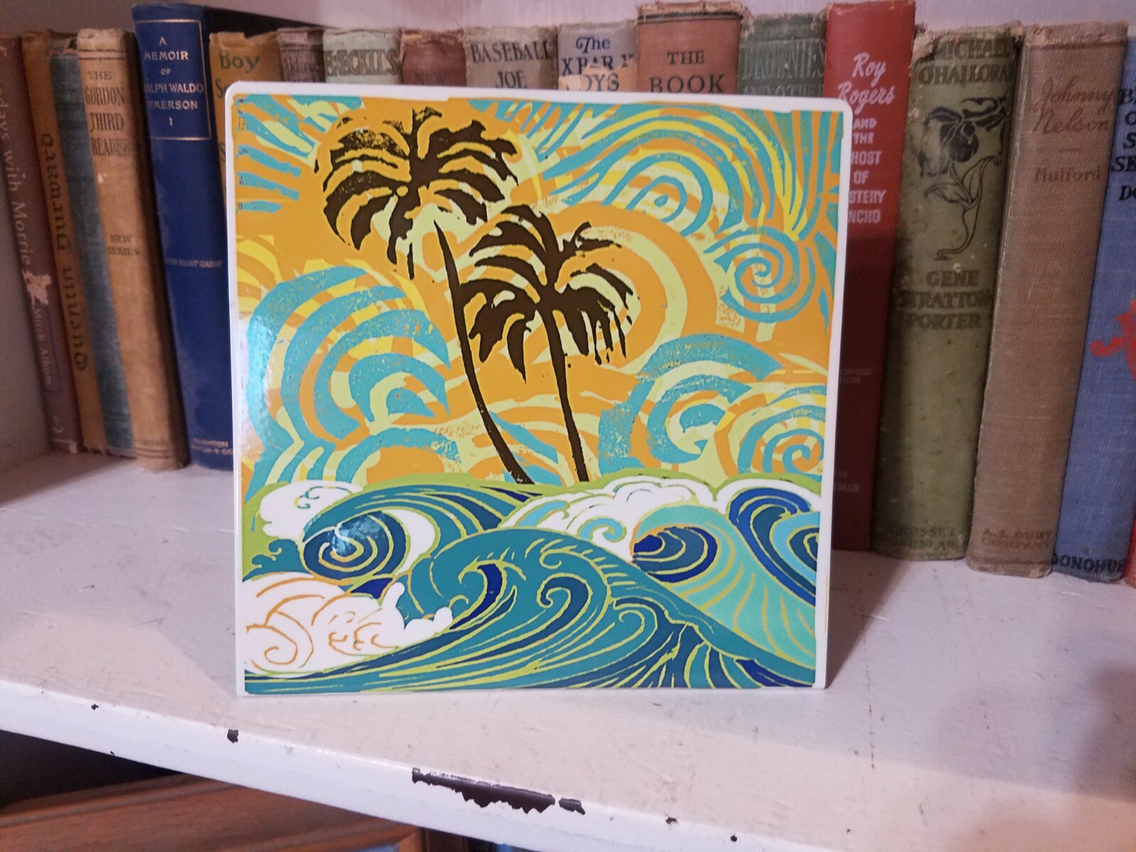 Aloha wave breaking art bent metal shelf sign beach ocean bungalow decor