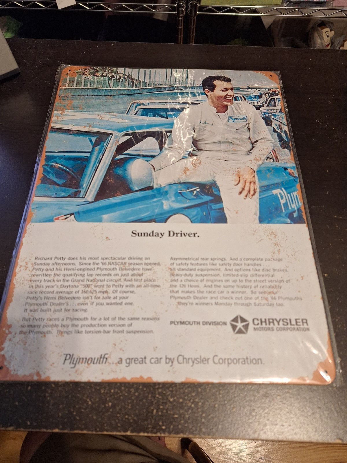 12″ x 16″ Metal Tin Sign Sunday Driver Plymouth Chrysler Vintage Car Decor