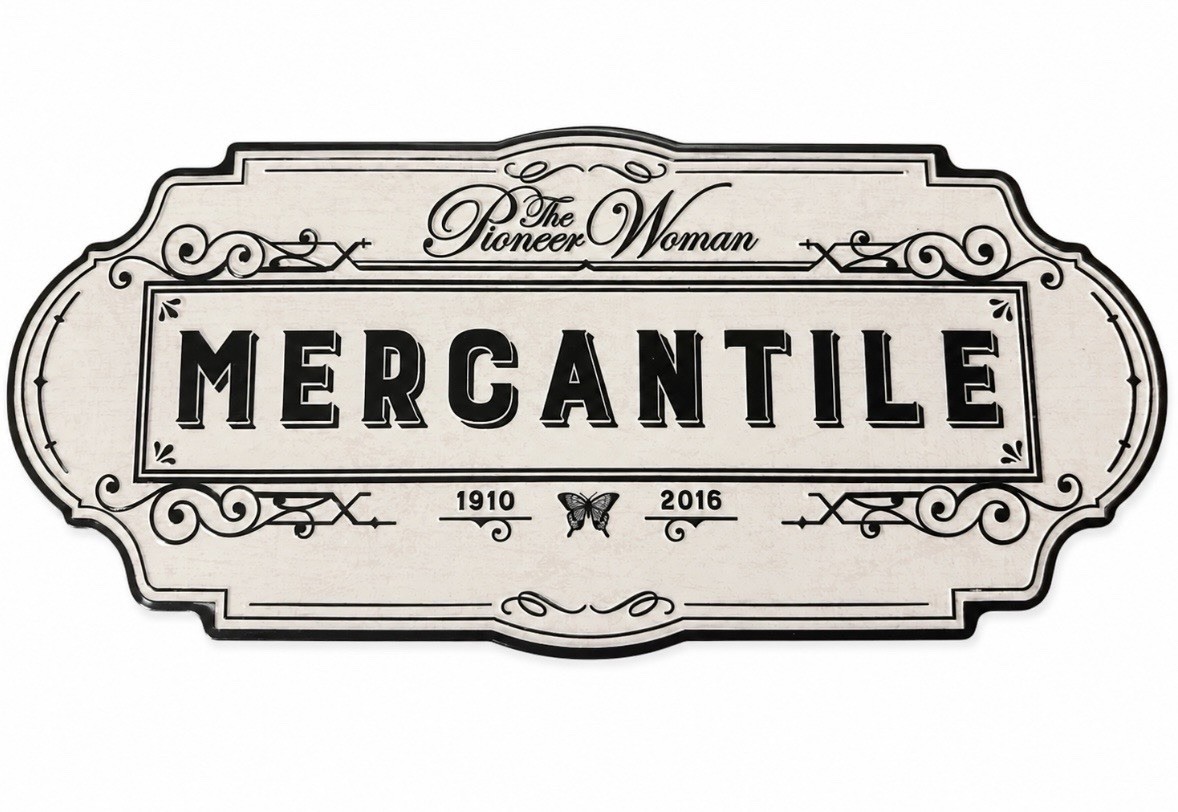 The Pioneer Woman Mercantile Metal Hanging Wall Sign White/Black 23×11.5″