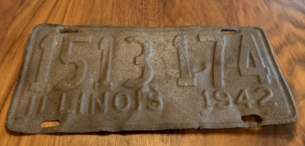 Vintage 1942 Illinois License Plate Rustic Industrial Americana Home Decor