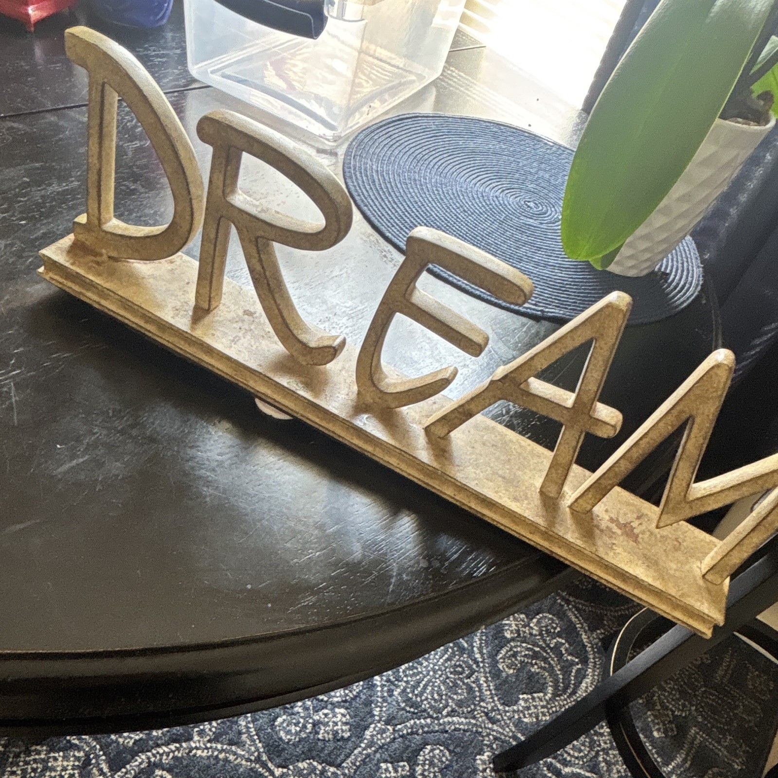 Wood DREAM Letter Sign Gold Painted Freestanding Tabletop Inspirational Decor