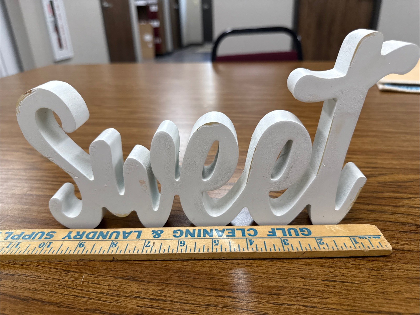 “Sweet” Word Free Standing Wood Sign White Stained See Photos