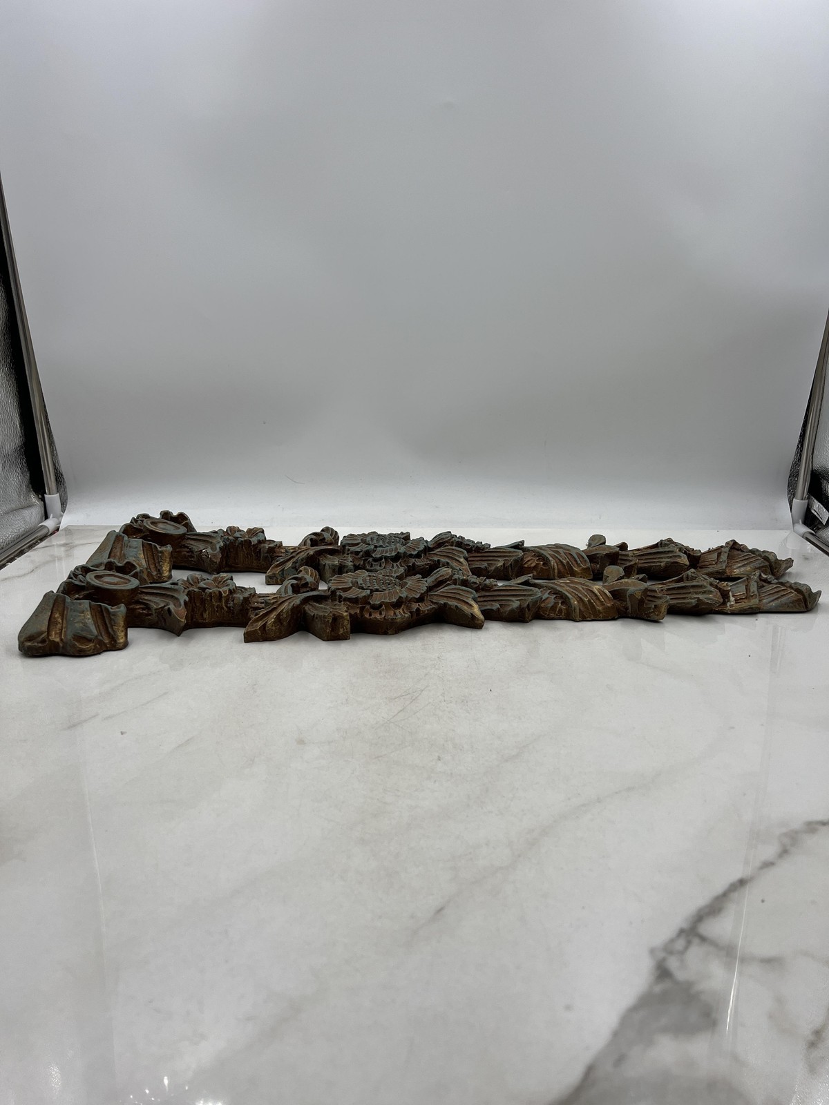 VTG Ornate Resin Wall Appliques Acanthus Floral Ribbon Rococo Green Gold French
