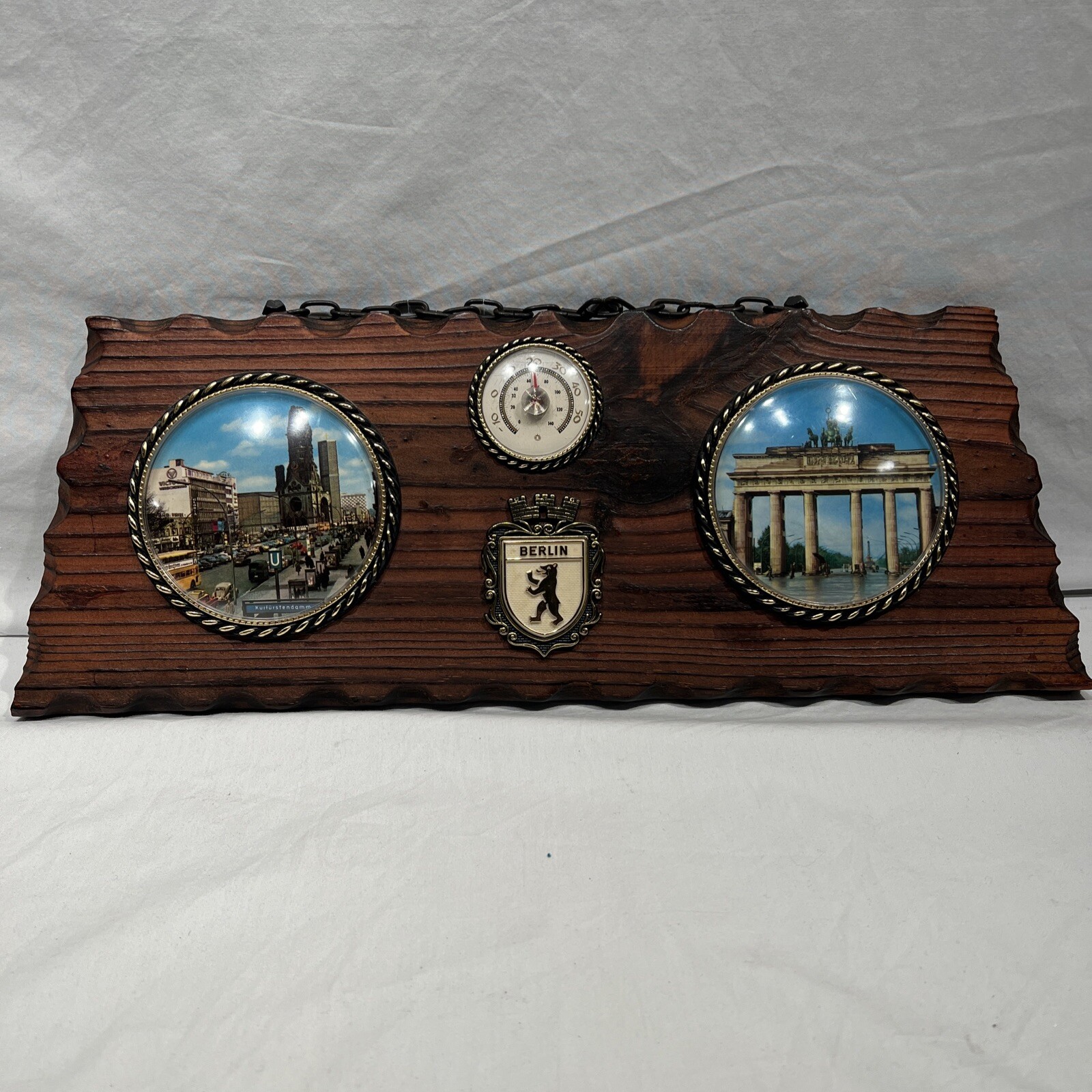 Vintage Berlin Germany Wood Wall Plaque Thermometer Brandenburg Gate Souvenir