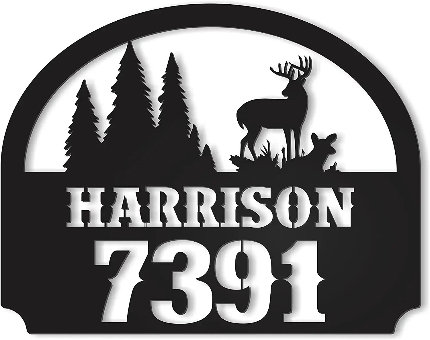 Personalized House Number Metal Sign Custom Name Deer Scene Wall Art Decor