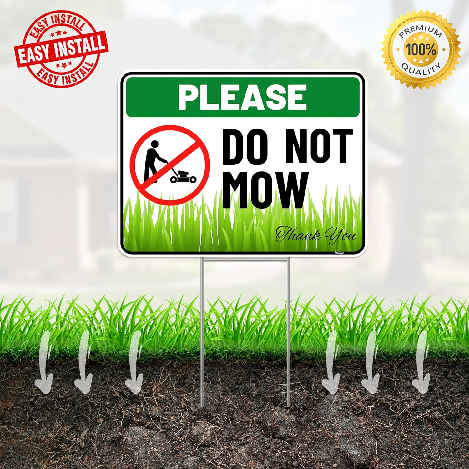 2PC Do Not Mow Sign with Stake 12 Inches by 9 Inches – Corrugated Plastic