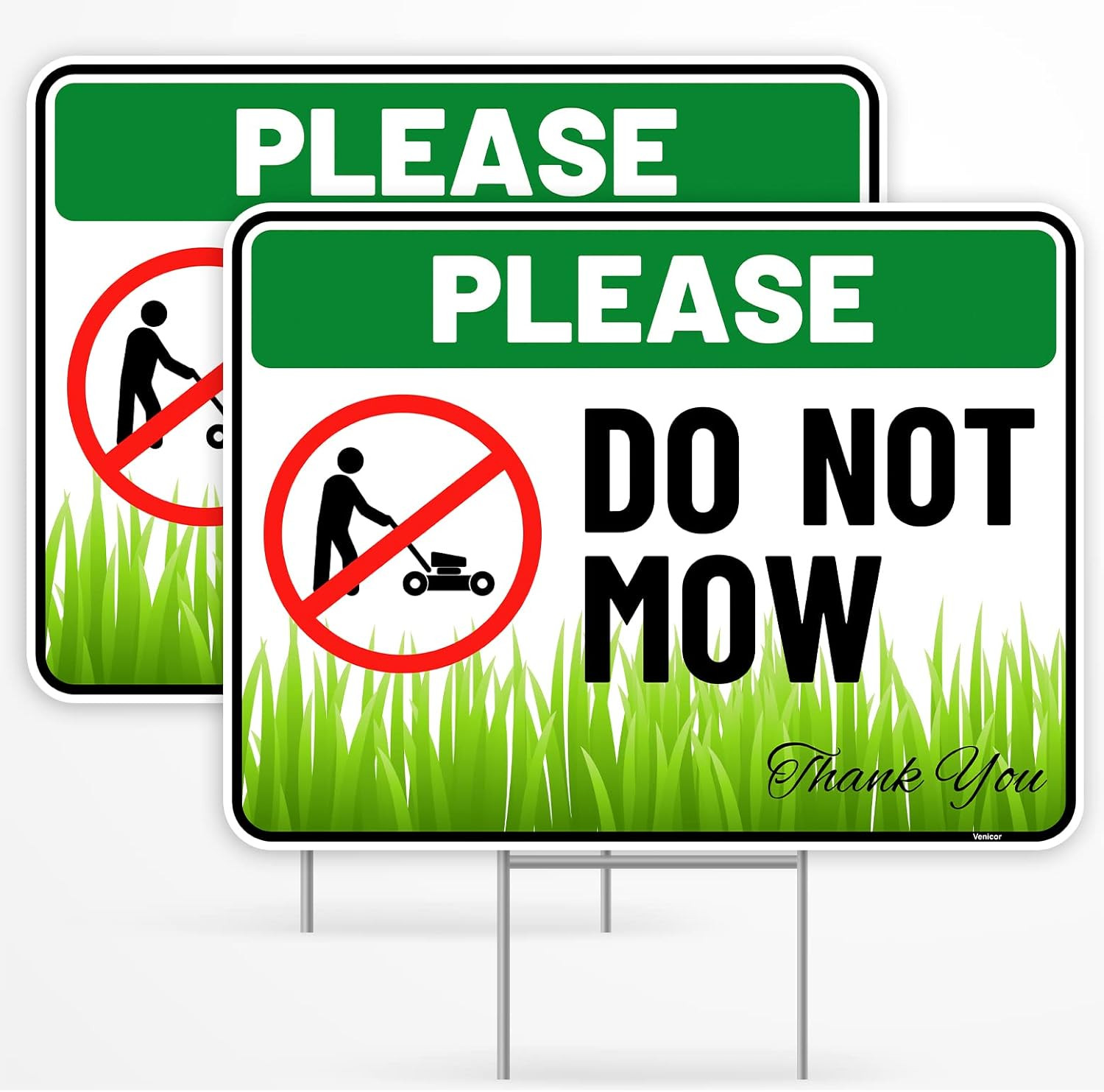 2PC Do Not Mow Sign with Stake 12 Inches by 9 Inches – Corrugated Plastic