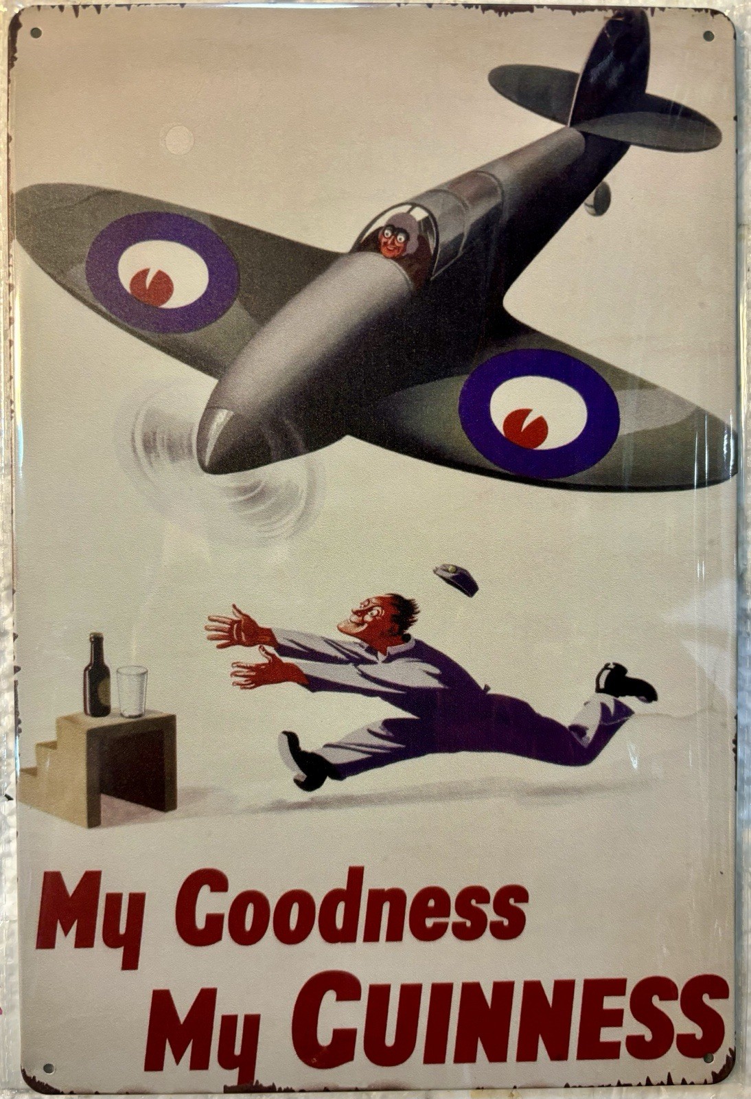TIN SIGN 8×12 Guinness Beer Funny Plane Fighter Pilot Crash Bar Pub English DD8