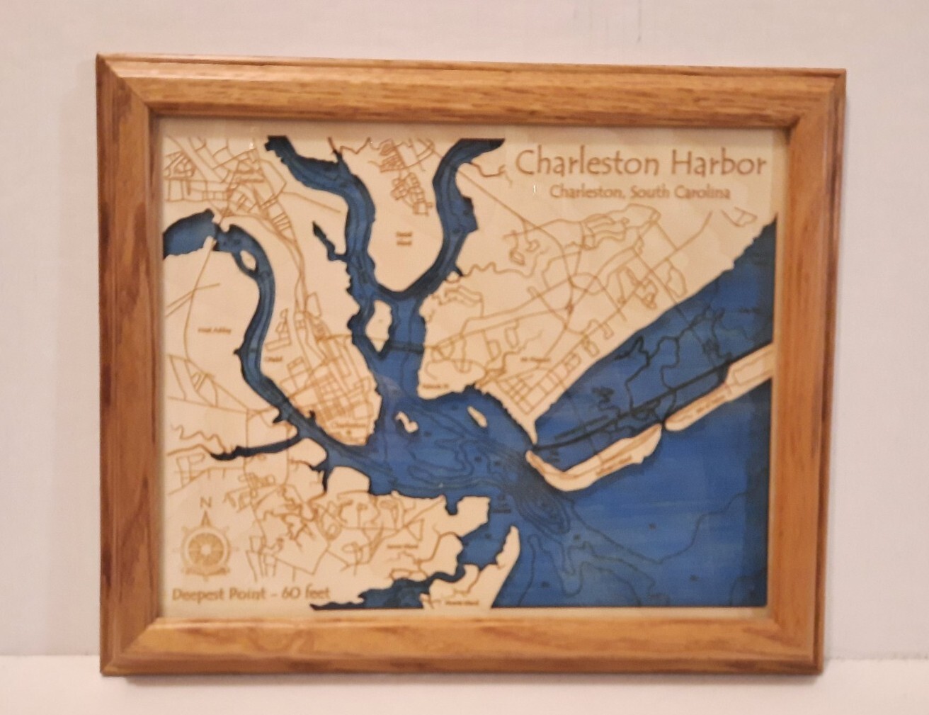 Charleston Harbor 3D Wooden Nautical Map Framed