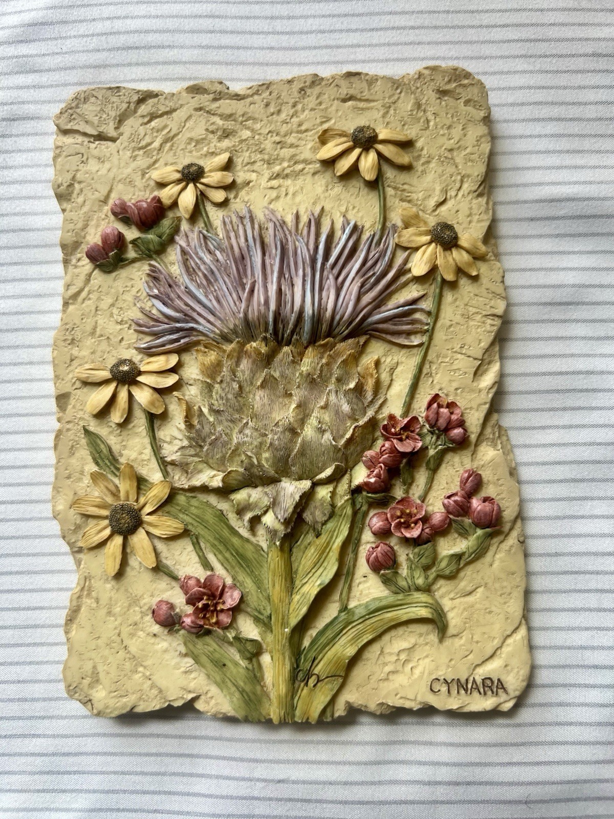 Cheri Blum Vintage 3D Ceramic Floral Wall hanging Cynara Flower