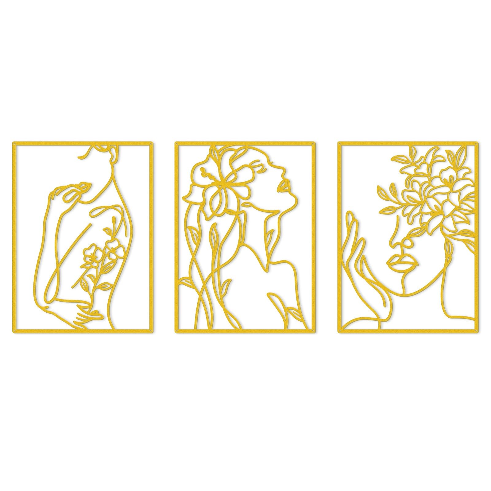 3 PCS Minimalist Gold Wall Decor Female Body Abstract Line Art Large Pot