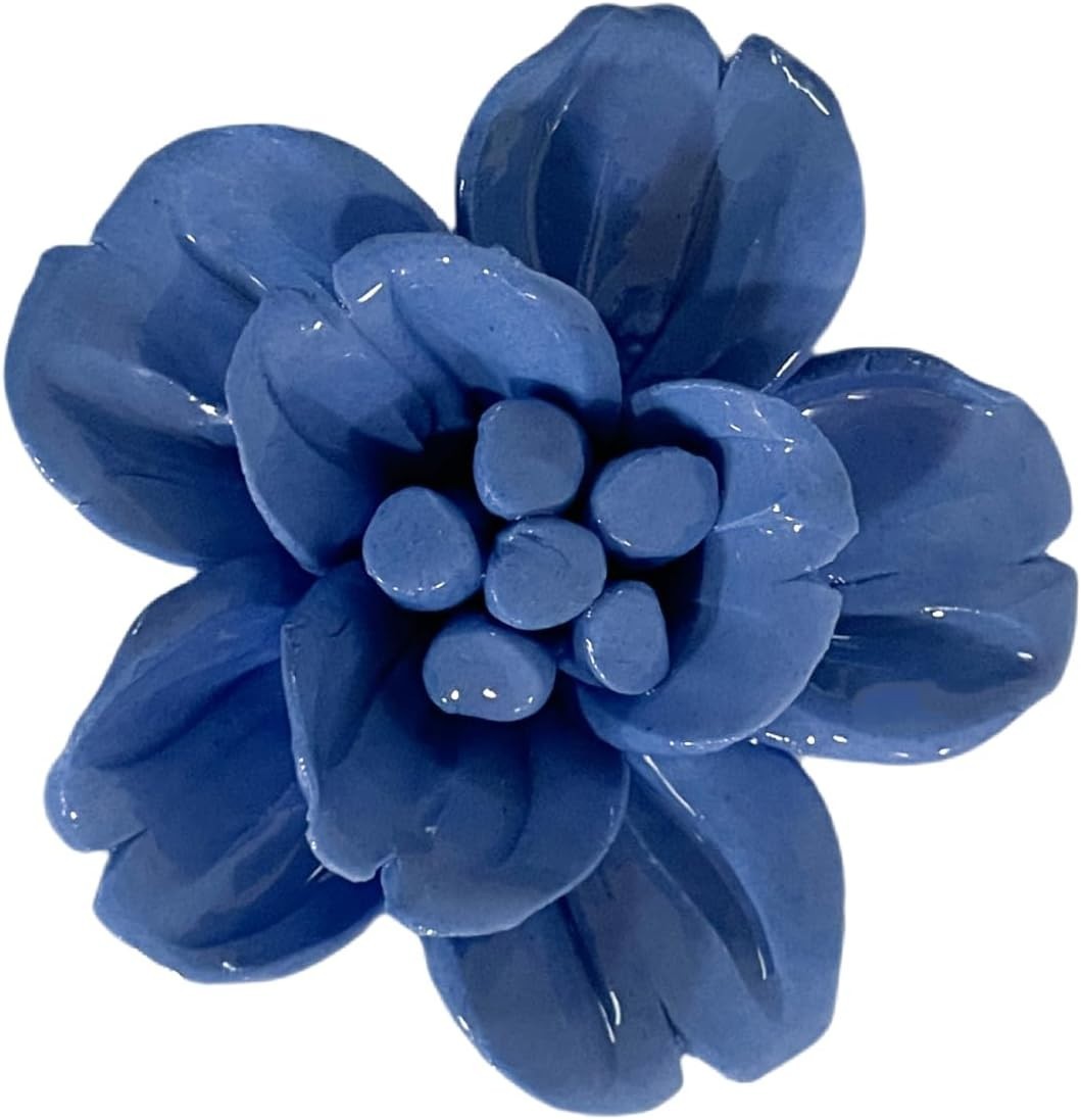 Artisan 3D Flower Wall Sculpture – Dark Blue Ceramic Decoration for Any Room