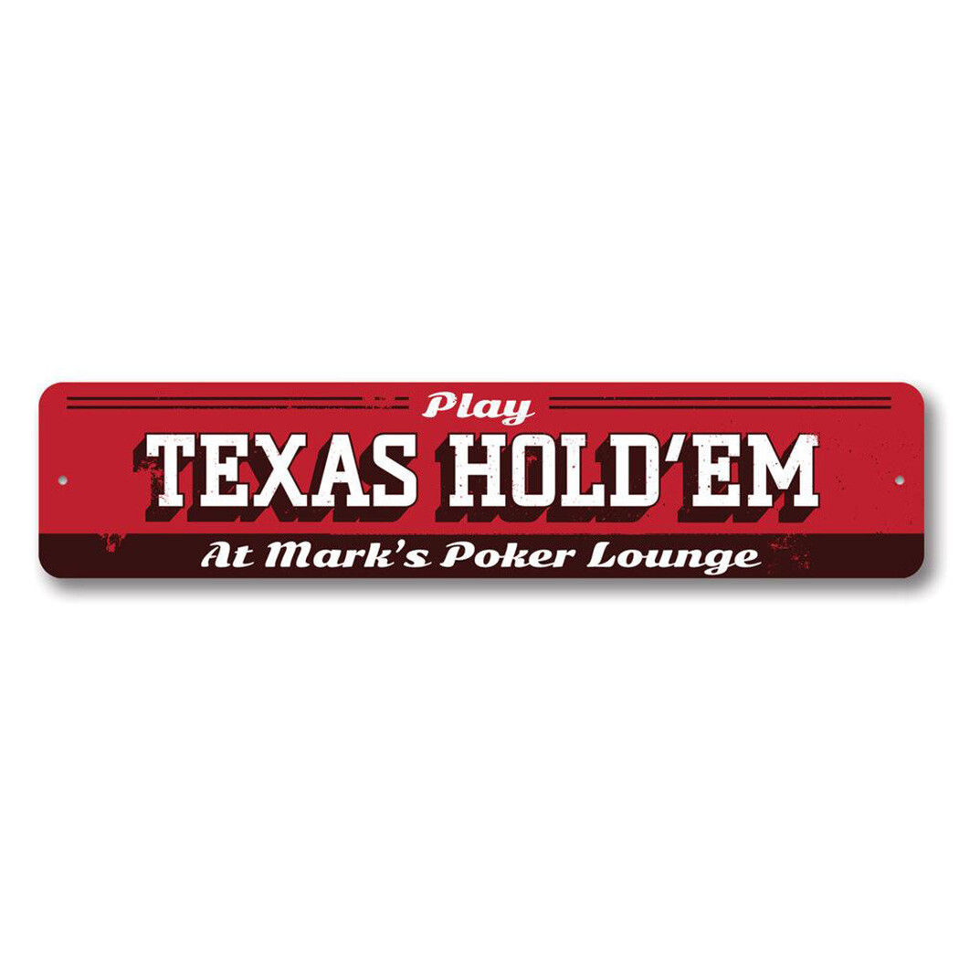 Texas Hold’Em Sign, Personalized Poker Lounge Sign Metal Wall Decor – Aluminum