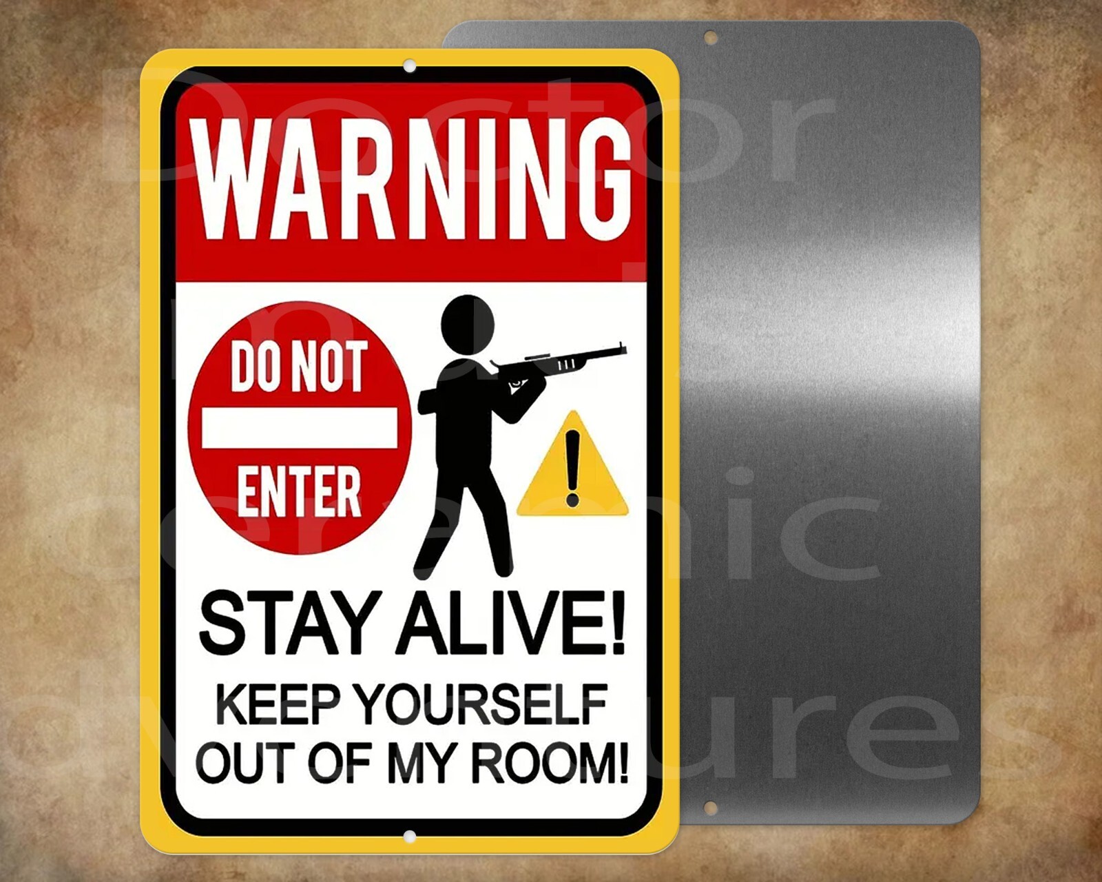 Warning Stay Alive Keep Yourself Out Of My Room DO NOT ENTER sign 8 x12″