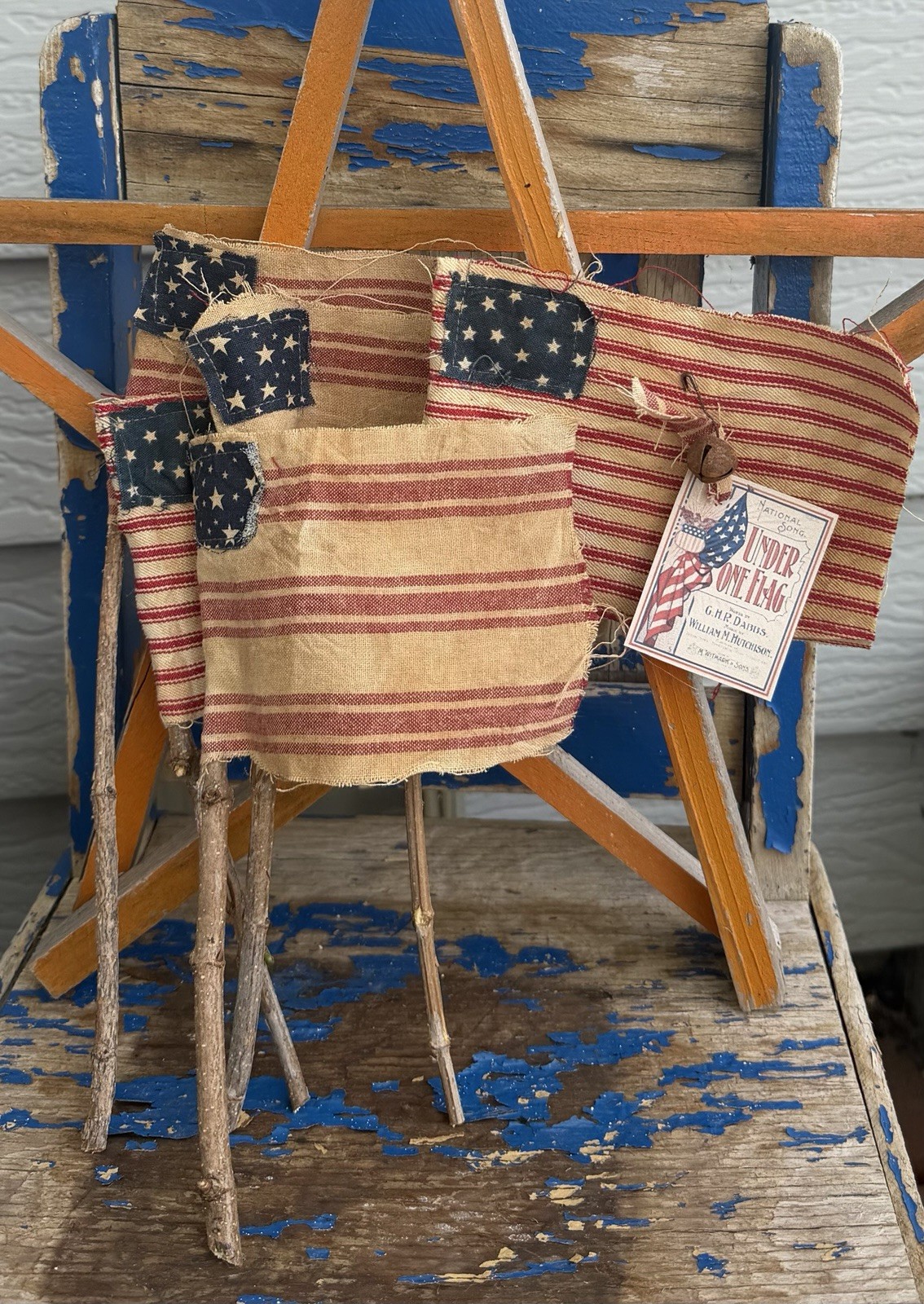 5 Rustic Grubby Primitive Style American Flags Small Decor Handmade Staind USA
