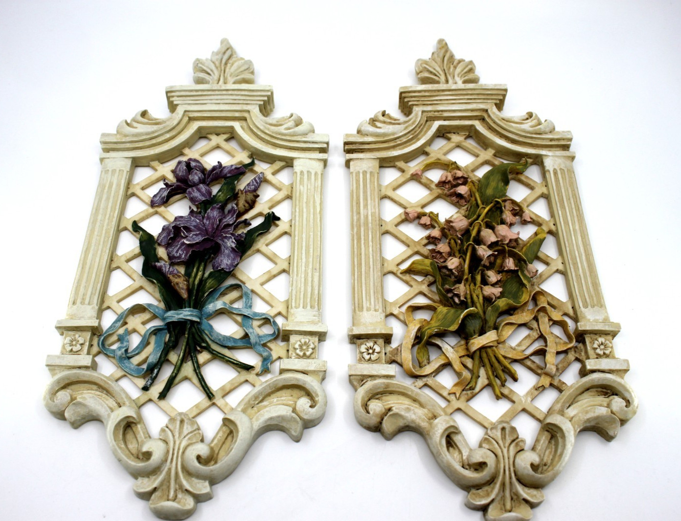 Garden Path Butterfly Magnolia Floral Wall Art 14×6″in Plaque Set of 2