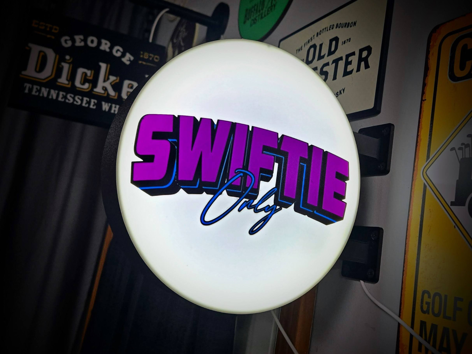 Swiftie Only LED Lightbox Sign 3D Printed Round Wall Mount Man Cave Garage Decor