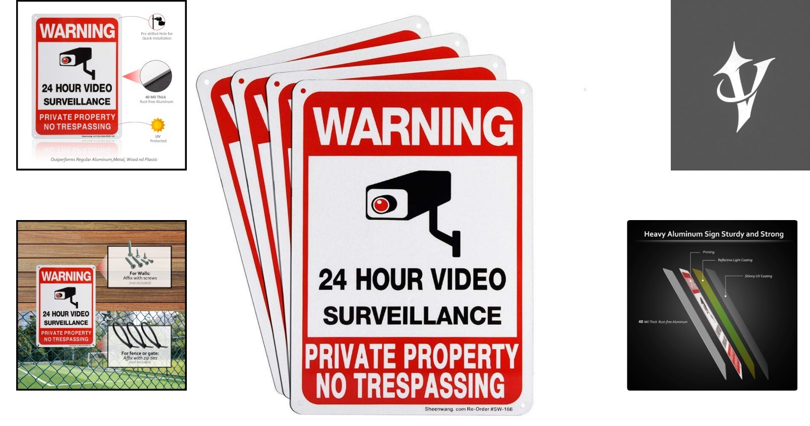 Elegant Outdoor Security – 4-Pack 10×7 No Trespassing Signs, Easy Installation