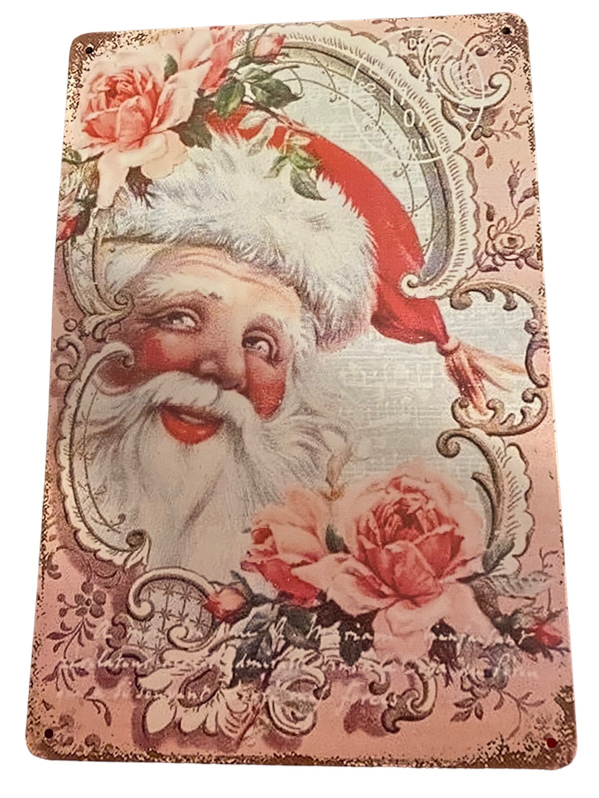 Metal Sign Santa Claus Pink Christmas Decoration Home Wall Art Decor 8x12in