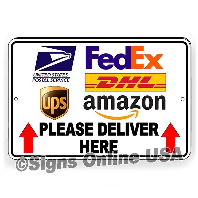 Delivery instructions please deliver here arrows up sign / magnetic sign / decal