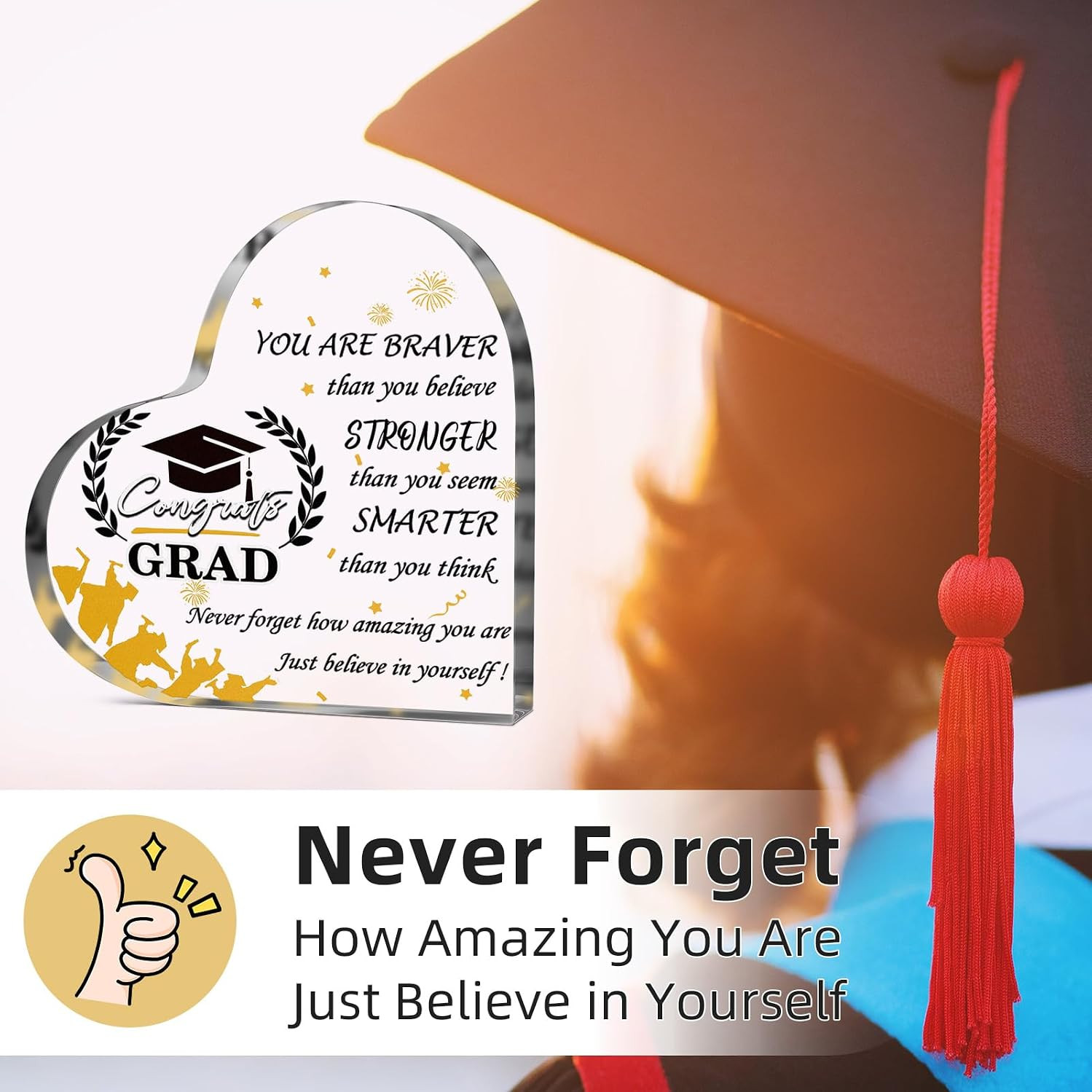 5.9 x 5.9 Inch Acrylic Graduation Gifts for Girls Her Him, Heart Middle High