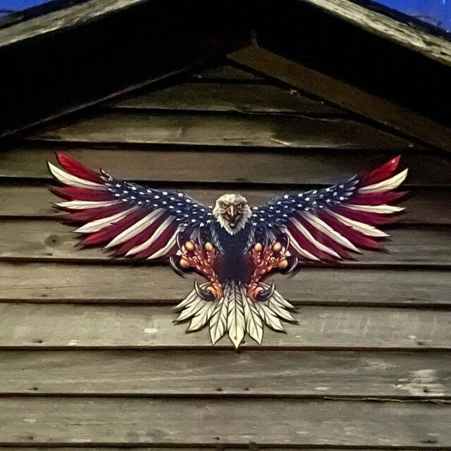 United States Bald Eagle with Flag Wings, Patriotic Metal Custom Cutout Shape