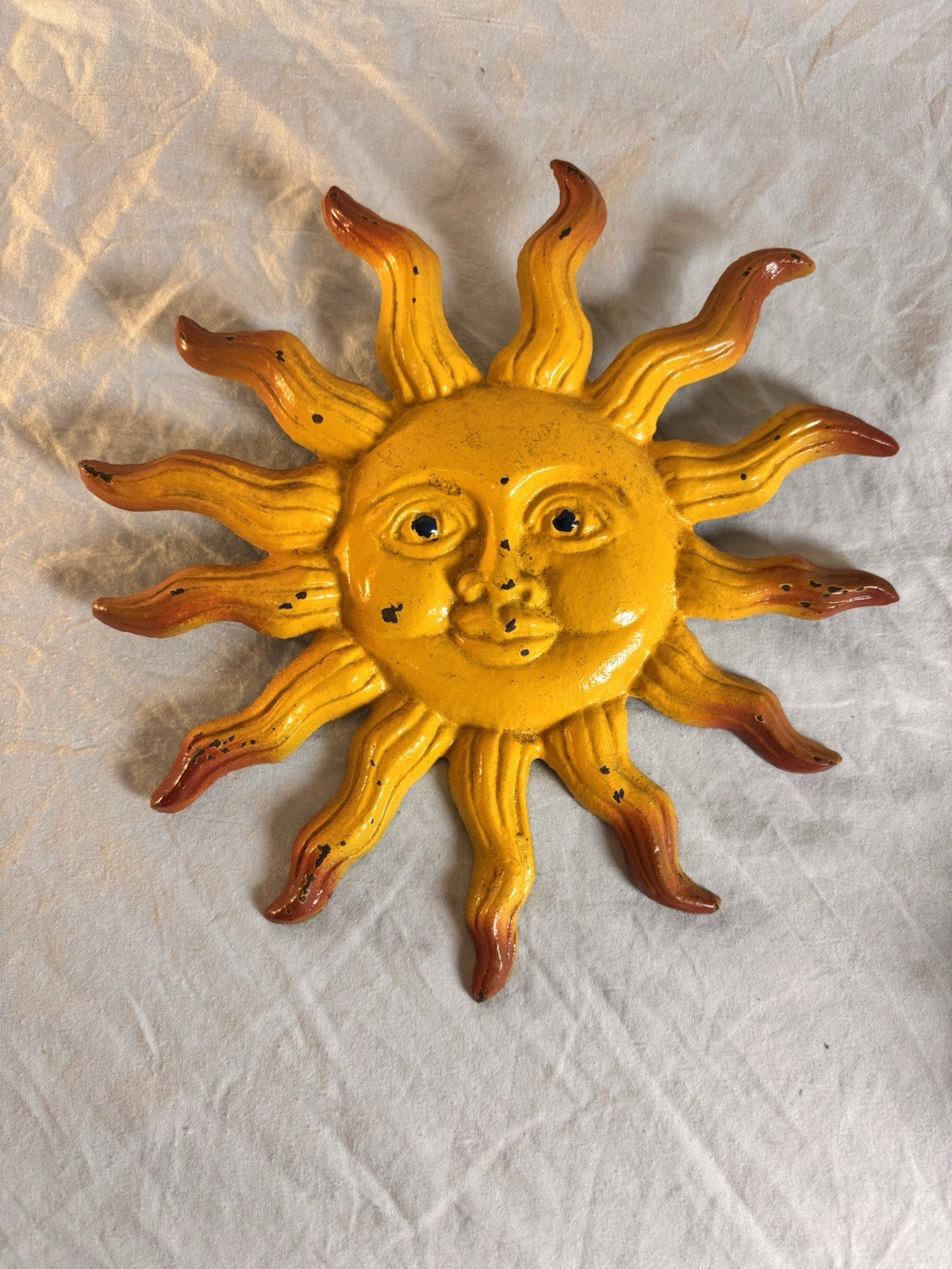 Painted Cast Iron Sun Face Wall Hanging Celestial Decor 7.5in