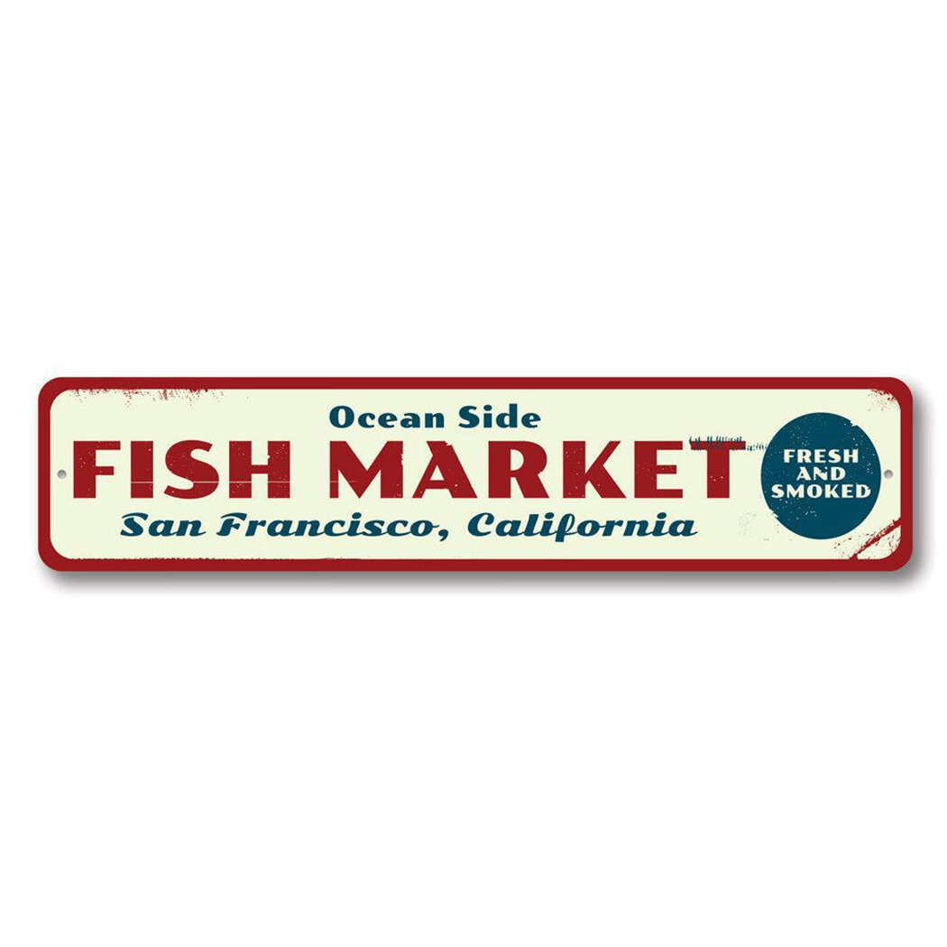 Fish Market Sign, Personalized Ocean Side Seafood Market Metal Decor Sign