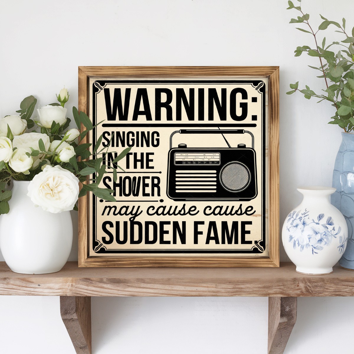 Rustic Wood Funny Warning Singing In The Shower Quote Bathroom Wall Wooden Sign