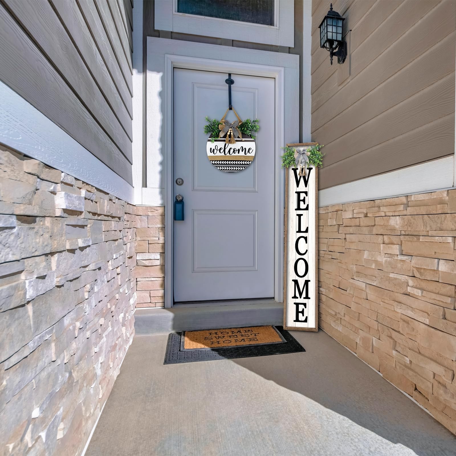 Welcome Sign 45″ Tall 9″ Wide Wood Frame Outdoor Vertical Decor – Rustic Front