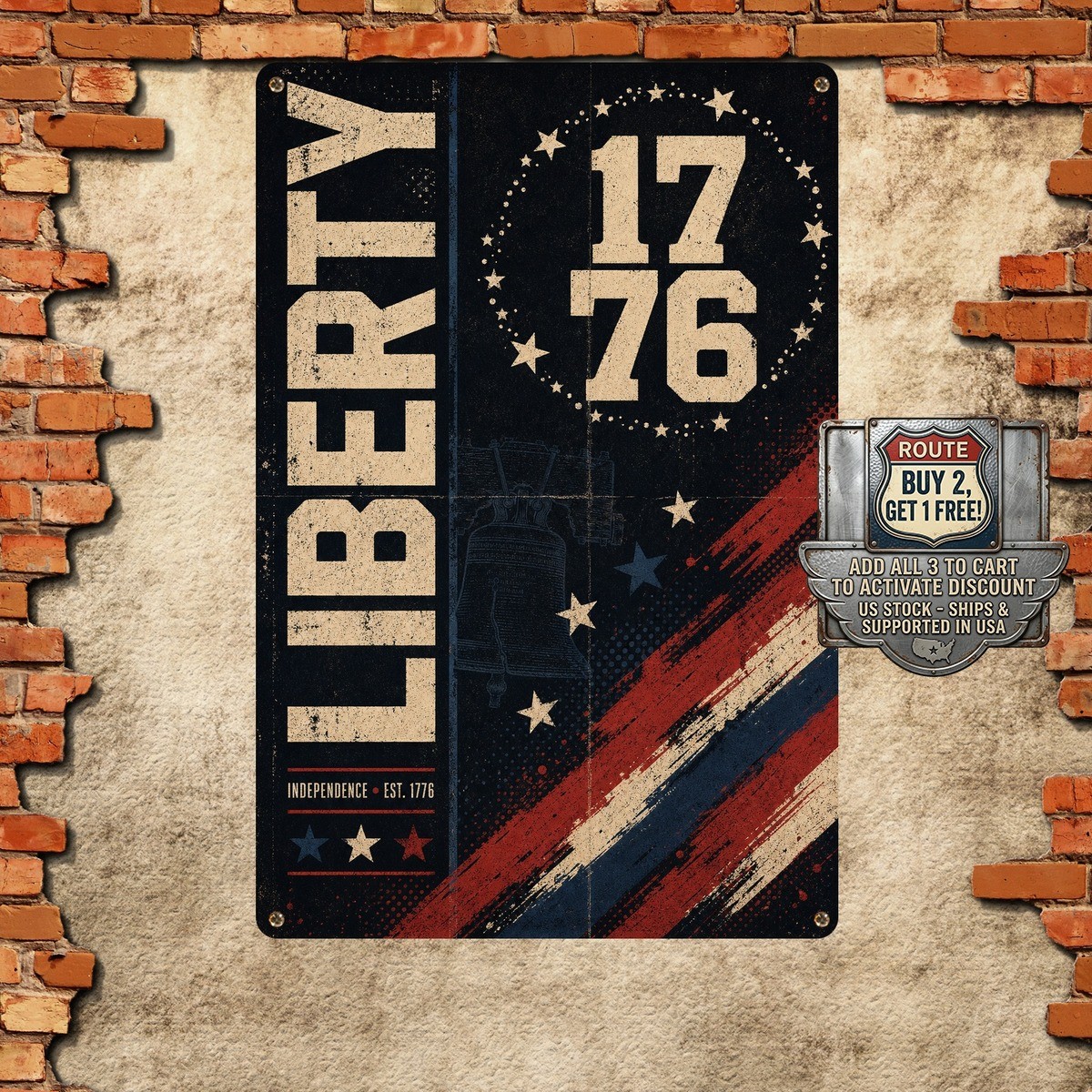 Red White Black Distressed Patriotic Vintage Flag Metal Tin Sign 8×12