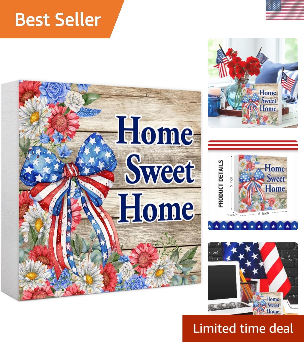 Patriotic 5» Square Sign – Elegant Tabletop Decor for Holiday Celebrations