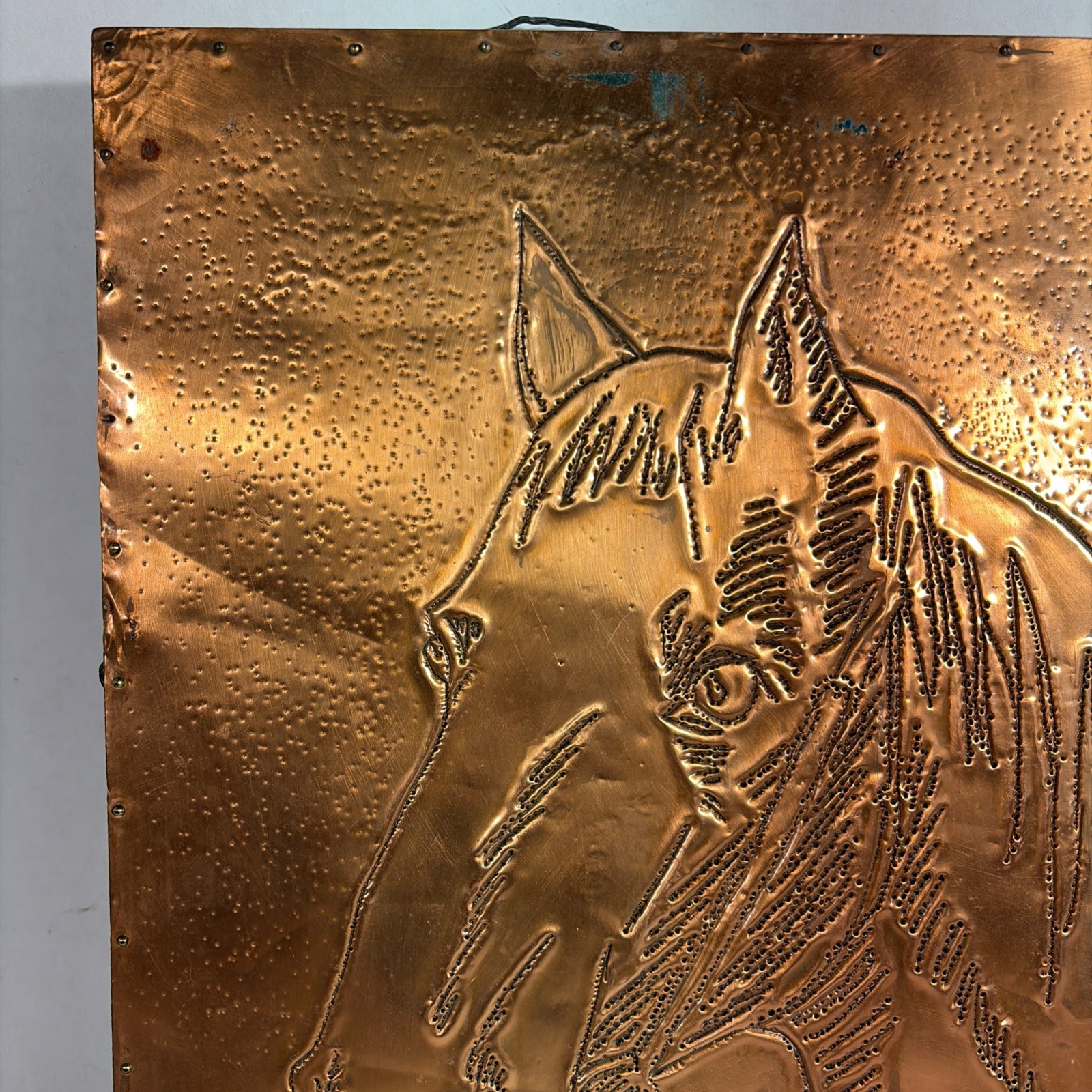Vintage Embossed Pierced Copper Horse Head Portrait Wall Art Hanging Decor