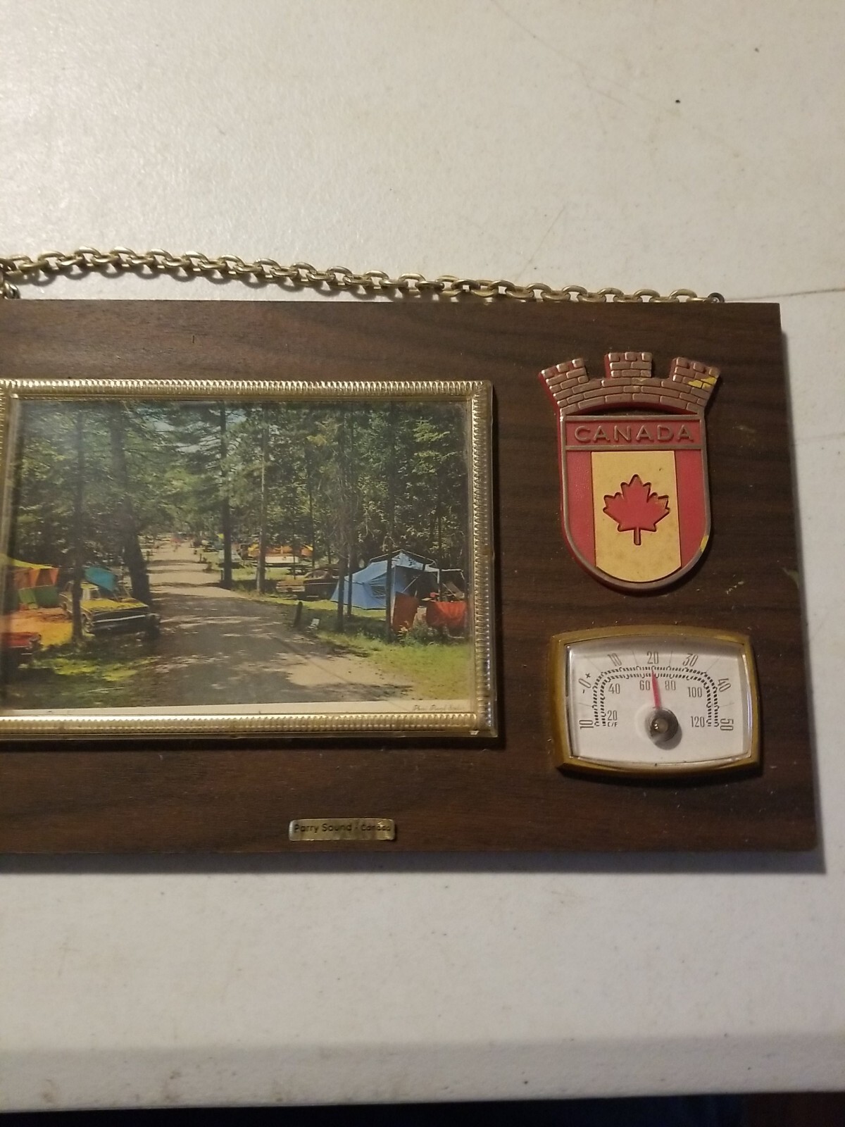 Vintage Parry Sound, Canada Souvenir Wall Plaque With Thermometer