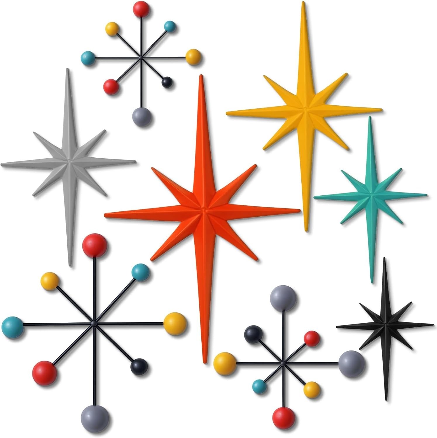 8 Pcs Retro Metal Starburst Wall Decor – Mid Century Modern Accent Art