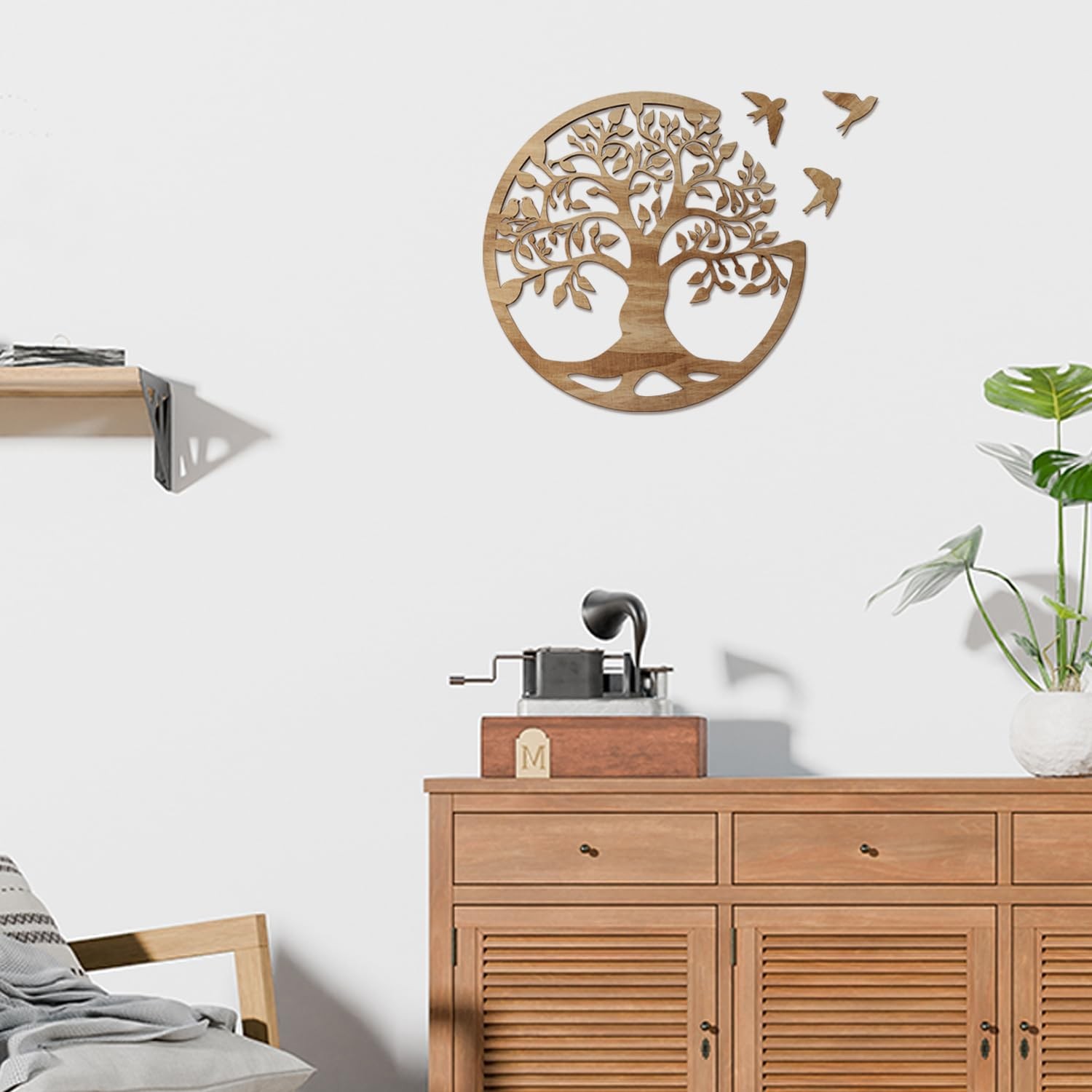 Tree of Life Wall Art Wooden Tree Life Wall Decor with Three Birds 12 Inch Ro…