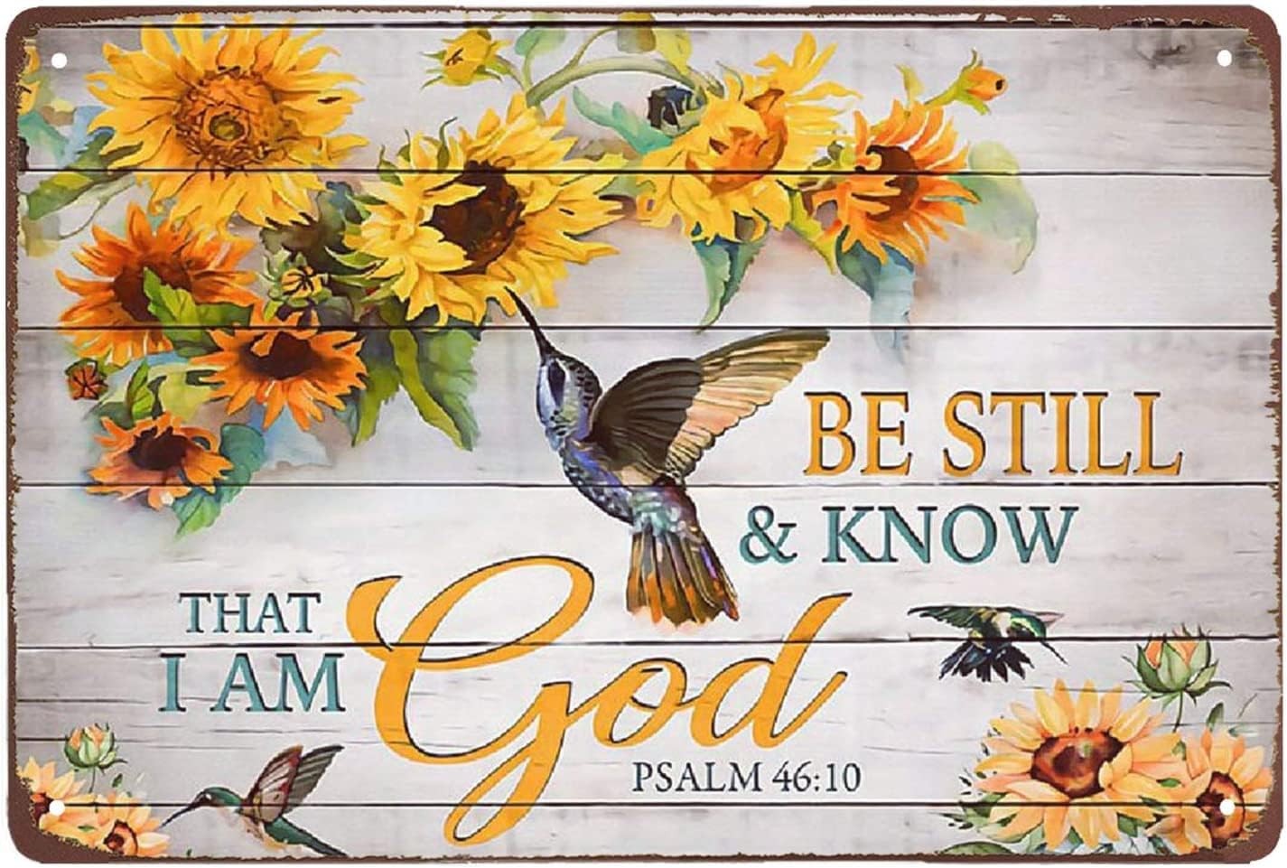 Be Still Know That I Am God Metal Tin Sign 8×12 Bible Verse Sunflower Wall Decor