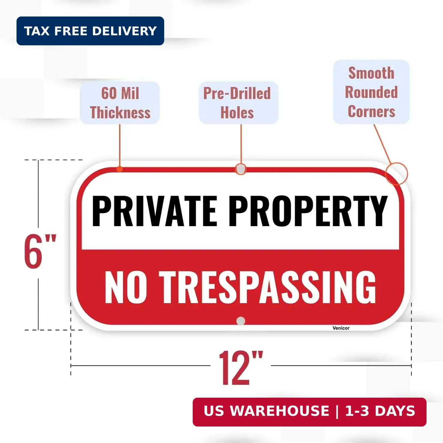 2PC Private Property No Trespassing Sign, 12 x 6 Inches – Aluminum – Metal No Tr