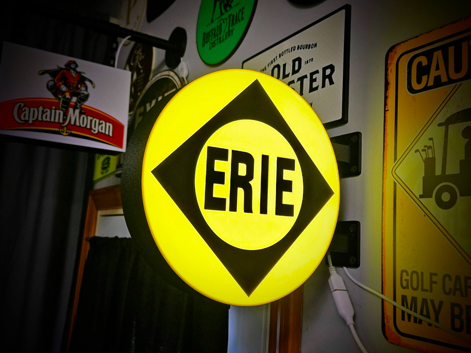 Erie Railroad LED Lightbox Sign 3D Printed Round Wall Mount Man Cave